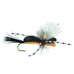 Hippie Stomper Size 14 foam grasshopper dry fly for trout fishing, black and tan color, by The Fly Fishing Place