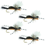 Set of four Hippie Stomper black and tan foam dry flies for fly fishing, size 10, from The Fly Fishing Place.