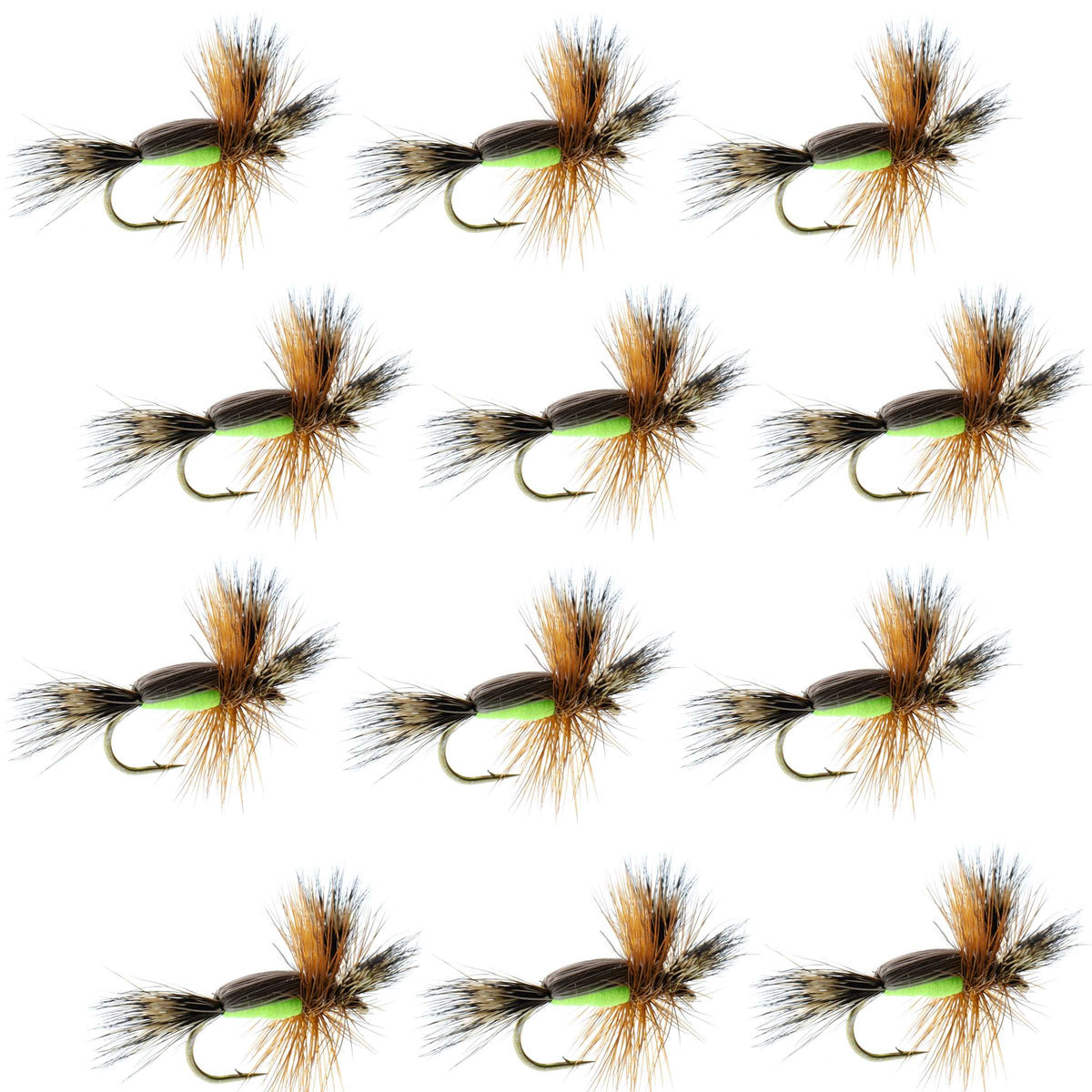 Barbless Chartreuse Humpy Hair Wing Dry Fly - 1 Dozen Flies Size 10