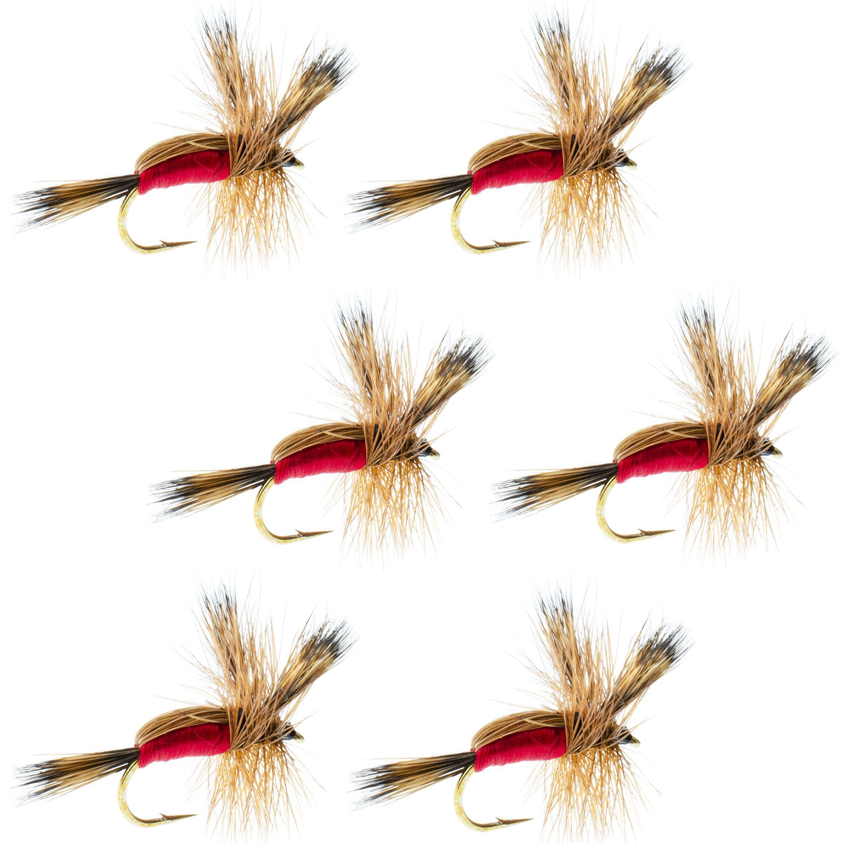 Red Humpy Classic Hair Wing Dry Fly for trout fishing, 6-hook set, size 12 by The Fly Fishing Place.