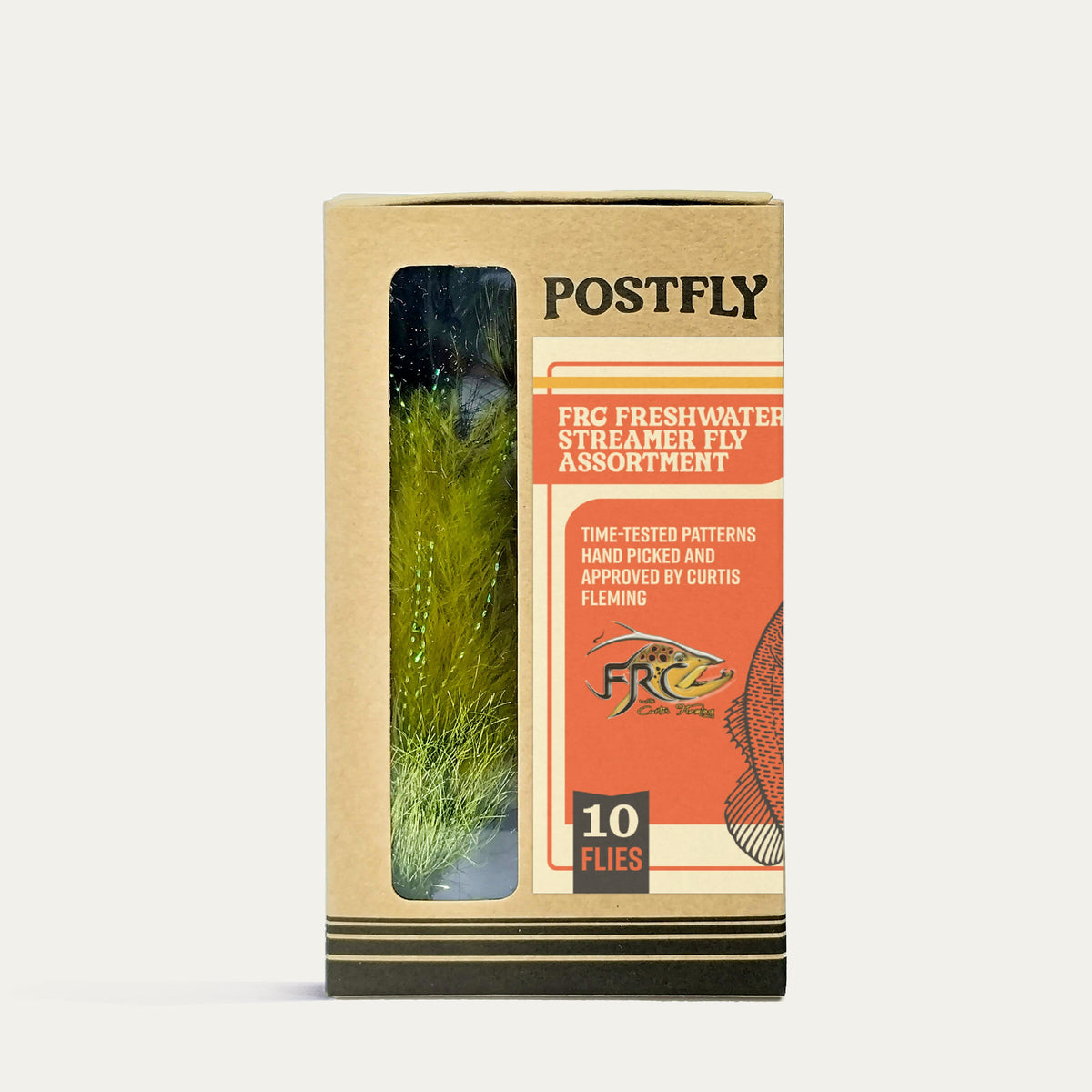 Postfly Fly Pack containing 10 freshwater streamer flies from the Fly Rod Chronicles assortment, with colorful and realistic insect patterns.