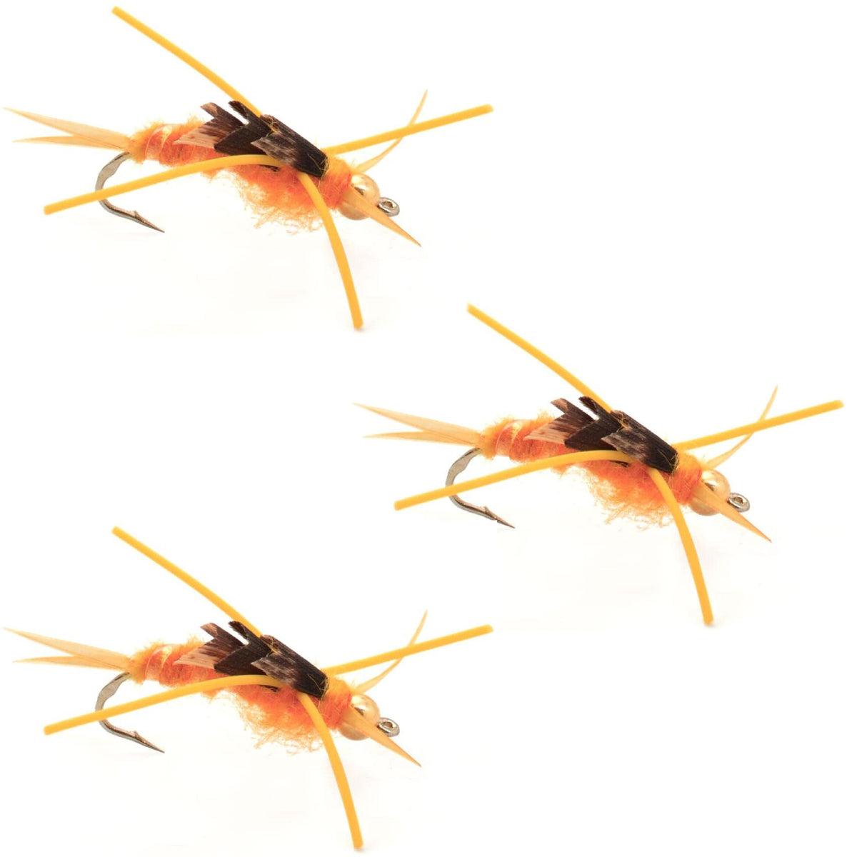 Set of 3 Kaufmann's Golden Stonefly wet flies for trout fishing with rubber legs, hook size 8, by The Fly Fishing Place.