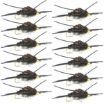 Gold bead Kaufmann's black stonefly wet fly with rubber legs, size 10, for trout fishing, set of 12 hooks.