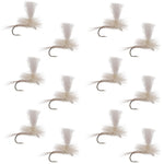 Set of 12 Light Cahill Parachute Trout Dry Flies by The Fly Fishing Place, size 16, for freshwater fishing and fly fishing enthusiasts.