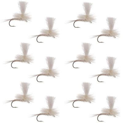 Set of 12 Light Cahill Parachute Trout Dry Flies by The Fly Fishing Place, size 16, for freshwater fishing and fly fishing enthusiasts.