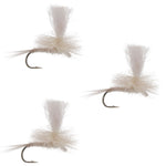 Set of three Light Cahill Parachute Dry Flies for trout fishing, size 16, by The Fly Fishing Place, featuring realistic hook and fly details.