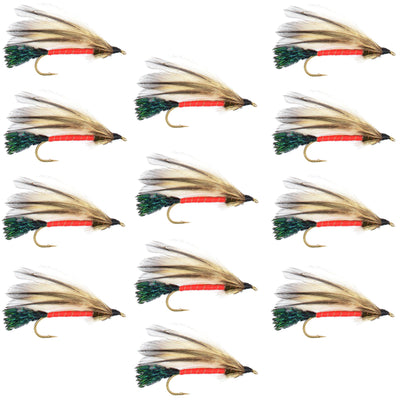 Set of 12 Light Spruce Classic Trout Wet Streamer Flies with size 4 hooks for fly fishing, by The Fly Fishing Place.