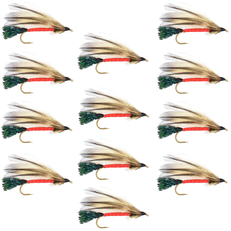 Set of 12 Light Spruce Classic Trout Wet Streamer Flies with size 4 hooks for fly fishing, by The Fly Fishing Place.