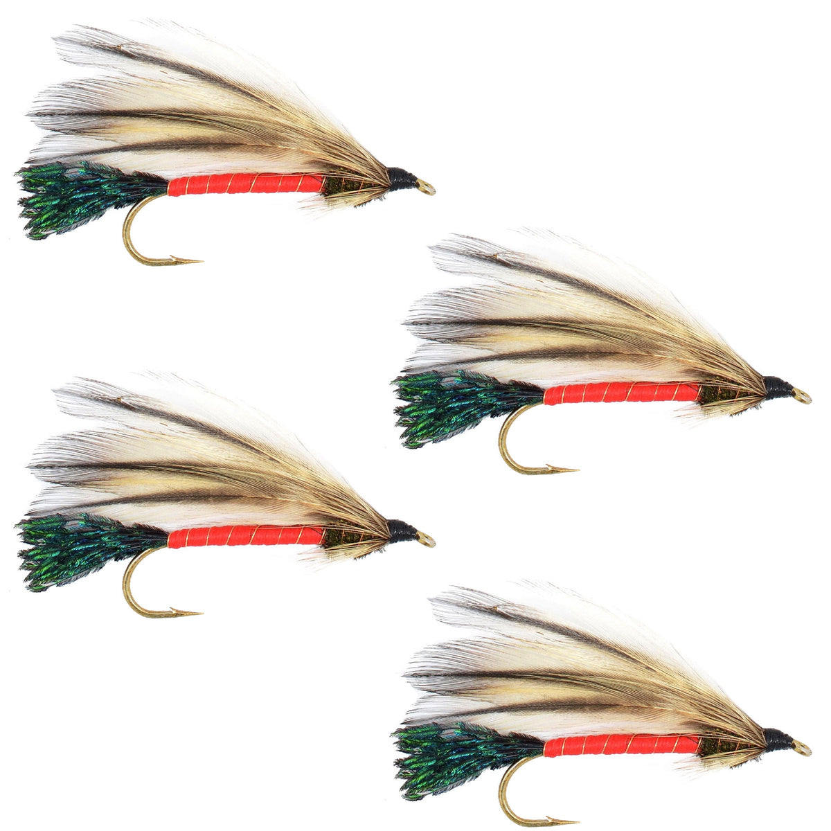 Set of four Light Spruce Classic Streamer Flies for trout fishing, size 4 wet flies by The Fly Fishing Place.