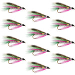 Set of 12 Little Rainbow Trout Classic Streamer Flies for fly fishing, hook size 4, designed for trout wet fly fishing.