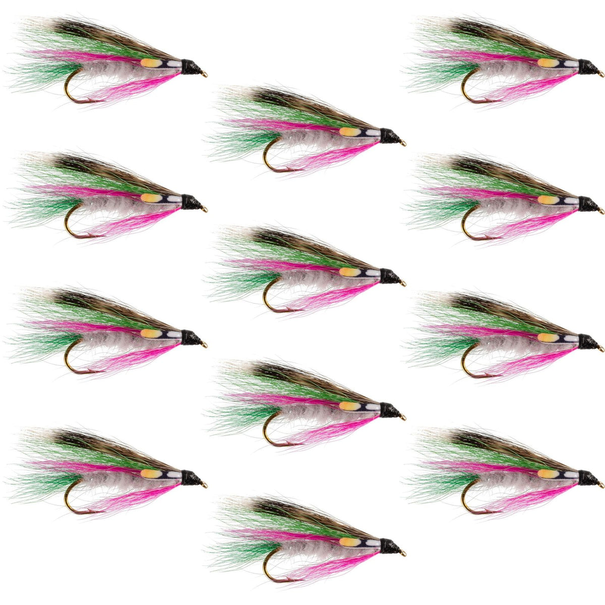 Set of 12 Little Rainbow Trout Classic Streamer Flies for fly fishing, hook size 4, designed for trout wet fly fishing.