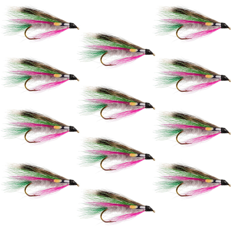 Set of 12 Little Rainbow Trout Classic Streamer Flies for fly fishing, hook size 4, designed for trout wet fly fishing.