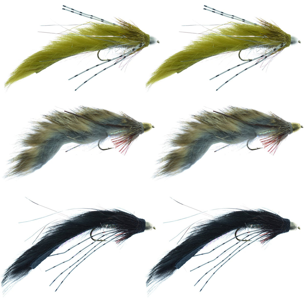 Assorted Trout wet flies including Muddy Buddy Zuddler Cone Head Streamers in size 4, designed for fishing at The Fly Fishing Place