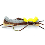 Assorted trout fly collection featuring dropper hopper foam-bodied flies from The Fly Fishing Place, including four patterns for trout fishing.