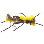 Three yellow foam grasshopper dry flies for trout fishing, size 10 hooks, by The Fly Fishing Place.