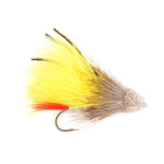 Yellow Marabou Muddler Minnow streamer fly for trout, size 8, featuring marabou feathers, designed for fly fishing enthusiasts.
