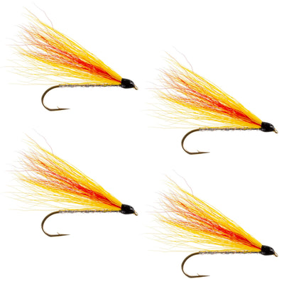 Set of four Mickey Finn Classic Streamer Flies for trout fishing, hook size 4, by The Fly Fishing Place.
