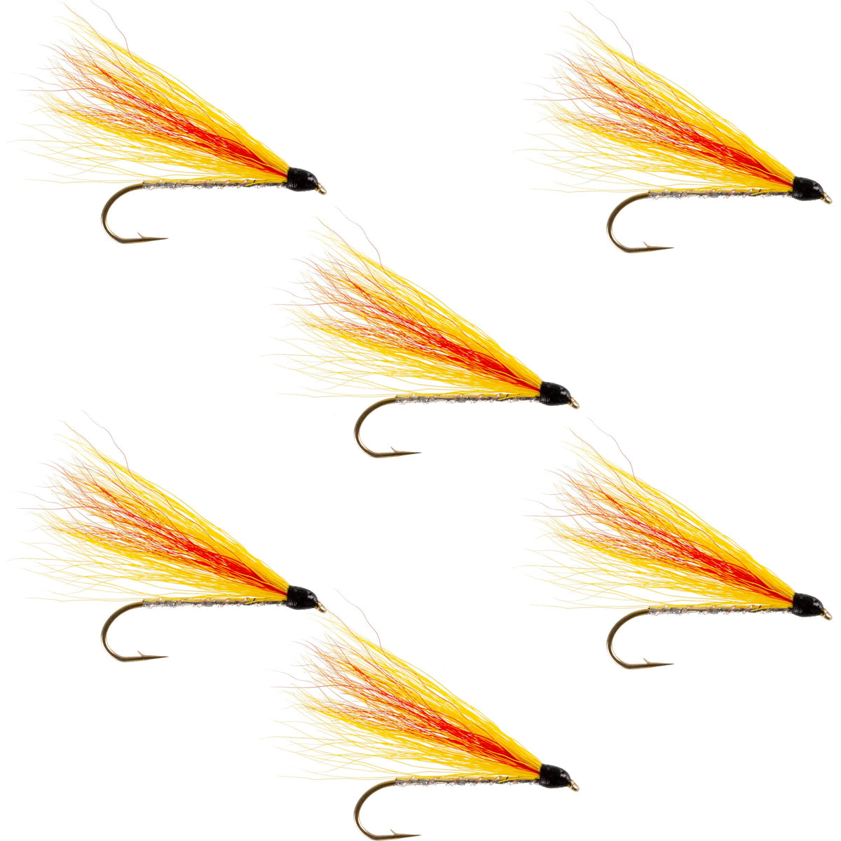Set of six Mickey Finn classic streamer flies for trout fishing, size 4, by The Fly Fishing Place.