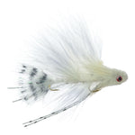 Three white mini dungeon trout wet flies with articulated trout, bass, and salmon designs for fishing by The Fly Fishing Place
