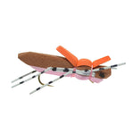 Moorish Hopper pink foam dry fly for trout fishing, brown and pink colors, dozen size 10 hooks, designed by The Fly Fishing Place.