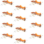 Set of 12 Moorish Hopper brown tan foam dry flies for trout fishing, size 10 hook, by The Fly Fishing Place