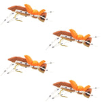 Set of four Moorish Hopper brown tan foam dry flies for trout fishing with size 10 hooks by The Fly Fishing Place.
