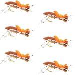 Set of six Moorish Hopper brown tan foam dry flies for trout fishing, size 10 hooks, by The Fly Fishing Place.