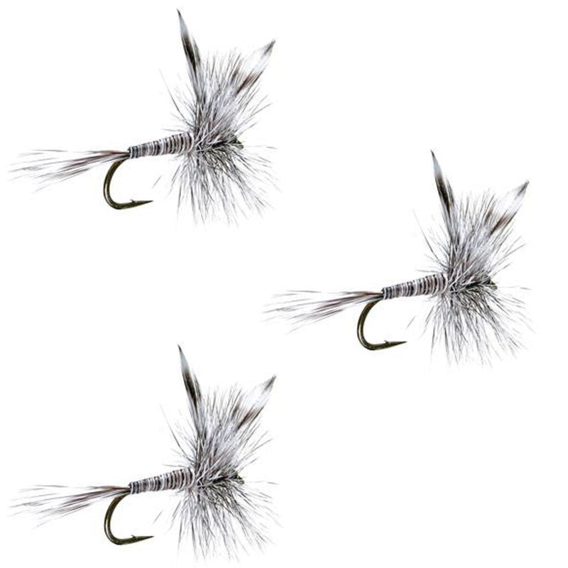 Set of three mosquito trout dry flies in hook size 10, designed for fly fishing by The Fly Fishing Place.