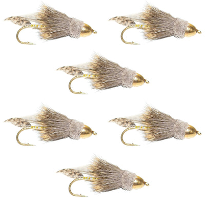 Cone Head Muddler Minnow Trout and Bass Streamer Fly - 6 Flies Size 8