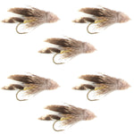 Set of six Muddler Minnow Streamer Flies in gold, size 12, designed for trout fishing, by The Fly Fishing Place