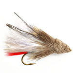 White Marabou Muddler Minnow streamer fly for trout, size 8, featuring marabou feathers, used for freshwater fly fishing.