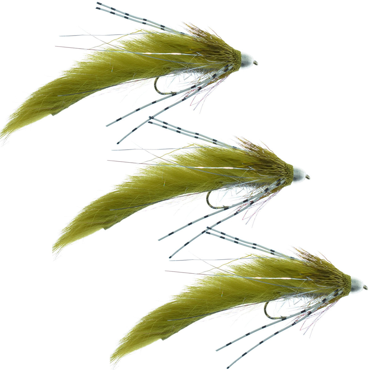 Set of 3 Olive Cone Head Muddy Buddy Streamers trout wet flies for fly fishing by The Fly Fishing Place.