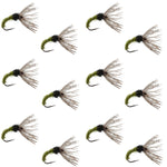Olive Zebra Sakasa Kebari Tenkara fly set with 12 size 14 nymphs for fly fishing, by The Fly Fishing Place.