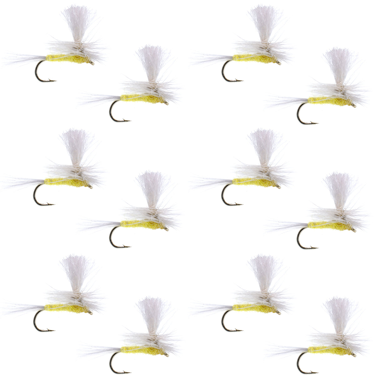 Set of 12 Pale Morning Dun Parachute PMD Classic Dry Flies for trout fishing, size 16, from The Fly Fishing Place.