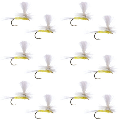 Set of 12 Pale Morning Dun Parachute PMD Classic Dry Flies for trout fishing, size 16, from The Fly Fishing Place.