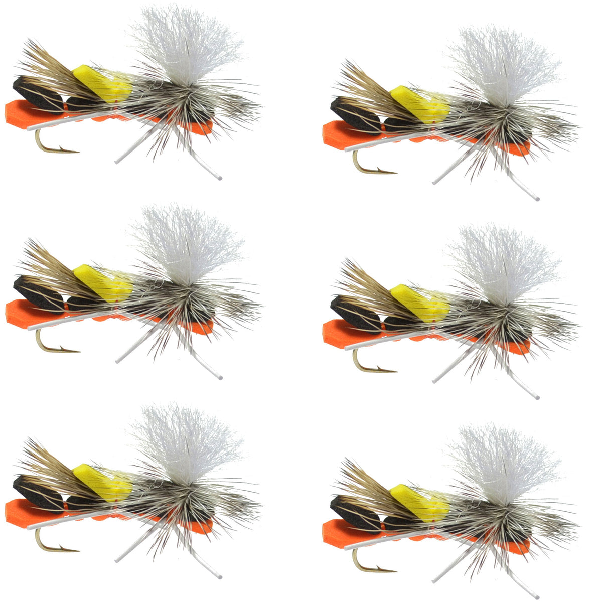 Set of six black and orange foam Cherynobyl Ant dry flies for trout fishing, size 10, from The Fly Fishing Place.