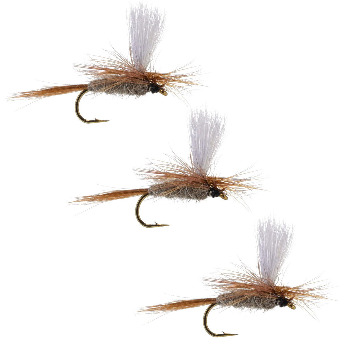 Set of three Hares Ear parachute dry flies for trout fishing, size 12, by The Fly Fishing Place.