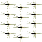 Set of 12 black tungsten bead trout wet flies with rubber legs, size 10, for fly fishing, by The Fly Fishing Place.