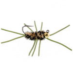 Set of 8 tungsten bead jigged Pat's Rubber Legs Euro Nymph trout wet flies in black for fly fishing, hook size 10.
