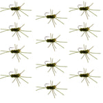 Set of 12 Pat's Rubber Legs tungsten nymph flies in dark olive for trout fishing, size 10, from The Fly Fishing Place.