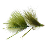 Three-pack Circus Peanut Envy trout wet flies in olive and white, size 6, by The Fly Fishing Place.