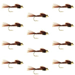 Set of 12 Bead Head Pheasant Tail Nymph trout wet flies for fly fishing, size 12, from The Fly Fishing Place.