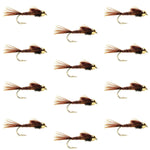 Set of 12 Bead Head Pheasant Tail Nymph trout wet flies, size 14, designed for fly fishing by The Fly Fishing Place.