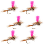 Pink Adams Hi-Viz Parachute Classic dry fly for trout fishing, size 14, with parachute hackle and bright pink coloration.
