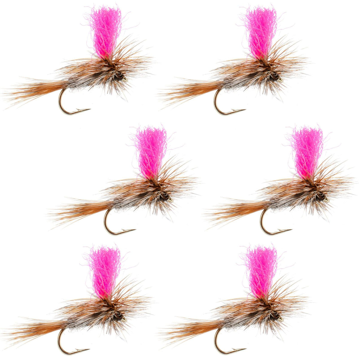 Pink Adams Hi-Viz Parachute Classic dry fly for trout fishing, size 14, with parachute hackle and bright pink coloration.