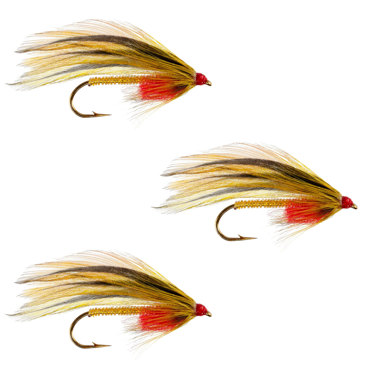 Three Platte River Special classic trout wet streamer flies with size 4 hooks, designed for fly fishing.
