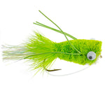 Three chartreuse bass popper flies with weed guards, size 6, designed for bass fishing by The Fly Fishing Place.