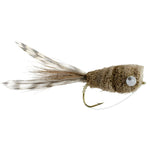 Three Natural Grizzly Bass Popper Flies size 6 with weed guard for bass fishing, by The Fly Fishing Place.