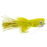 Yellow Flashtail Bass Popper flies with weed guard, size 8, designed for bass fishing, featuring wide gape hooks for effective catch.