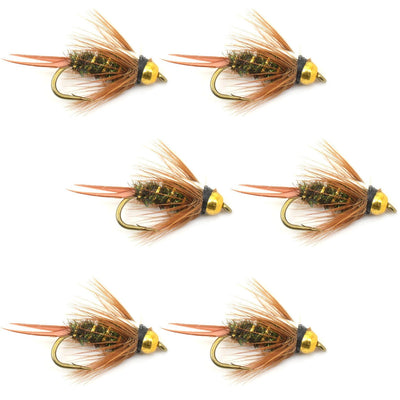Set of 6 bead head Prince Nymph trout wet flies for fly fishing, featuring realistic fly pattern and durable craftsmanship.